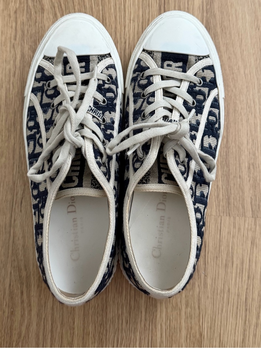 Dior Navy and Cream Logo Canvas Low-Top Sneakers